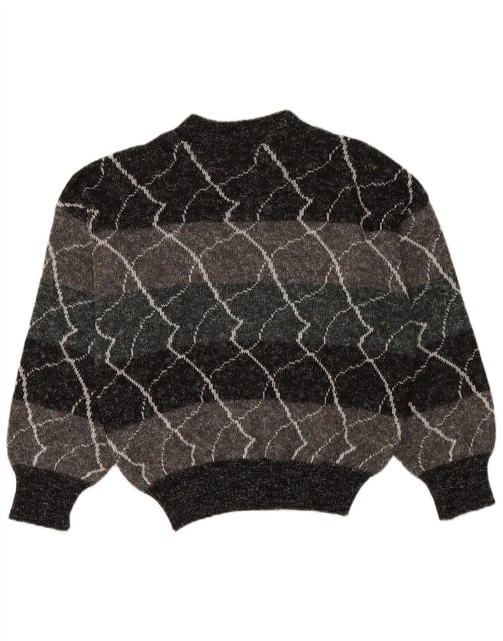 Maglione vintage da donna con collo alto e collo alto IT 48 XL Poliacrilico a righe grigie