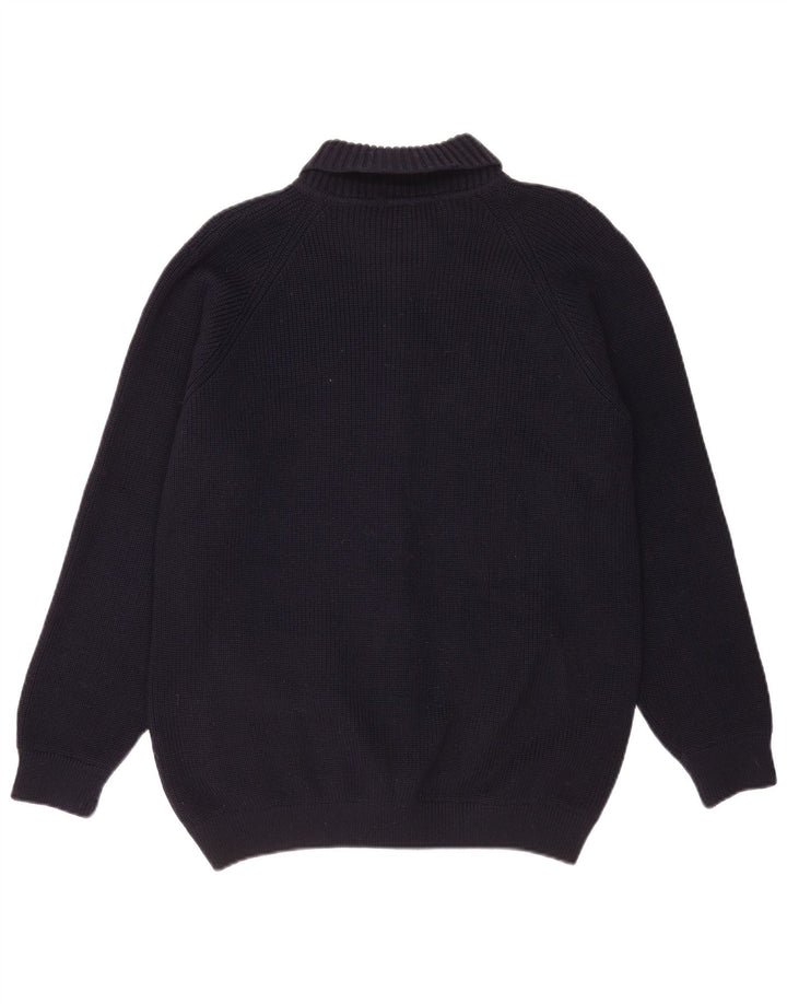 Maglione cardigan da uomo vintage in lana vergine blu navy medio