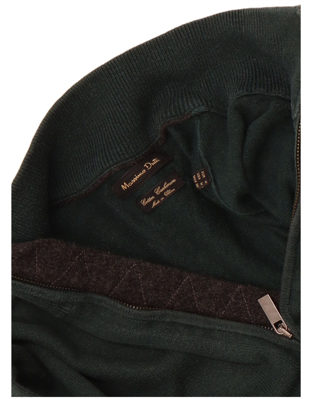 Massimo Dutti Maglione da uomo con zip e collo in cotone verde medio