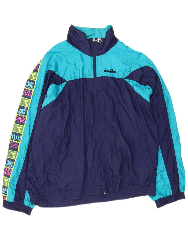 Giacca da ginnastica grafica da uomo Diadora Large in nylon color block blu navy