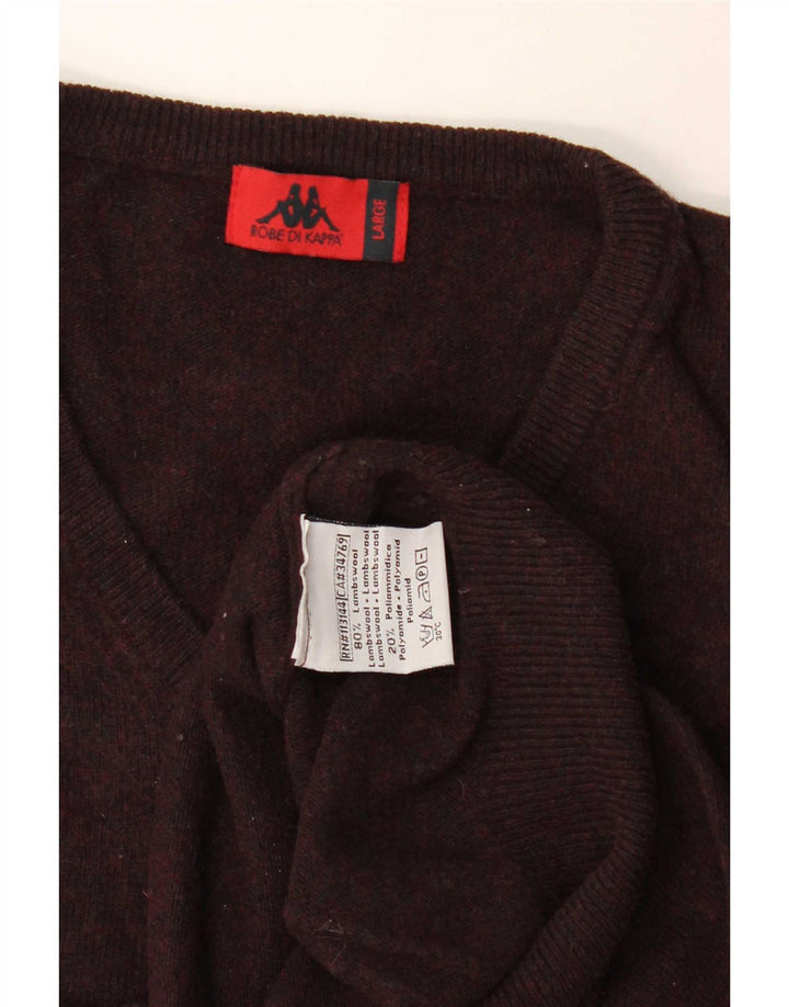 Maglione Kappa da uomo con scollo a V, grande, in lana d'agnello bordeaux
