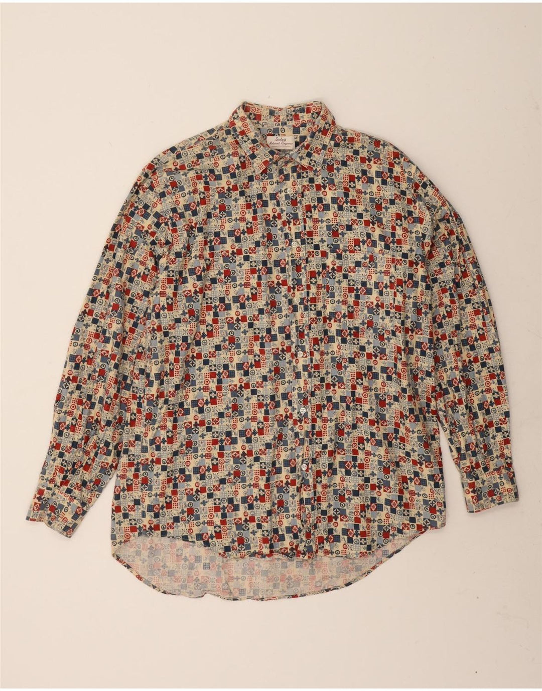 Camicia Sisley da uomo dalla vestibilità rilassata XL in cotone geometrico multicolore