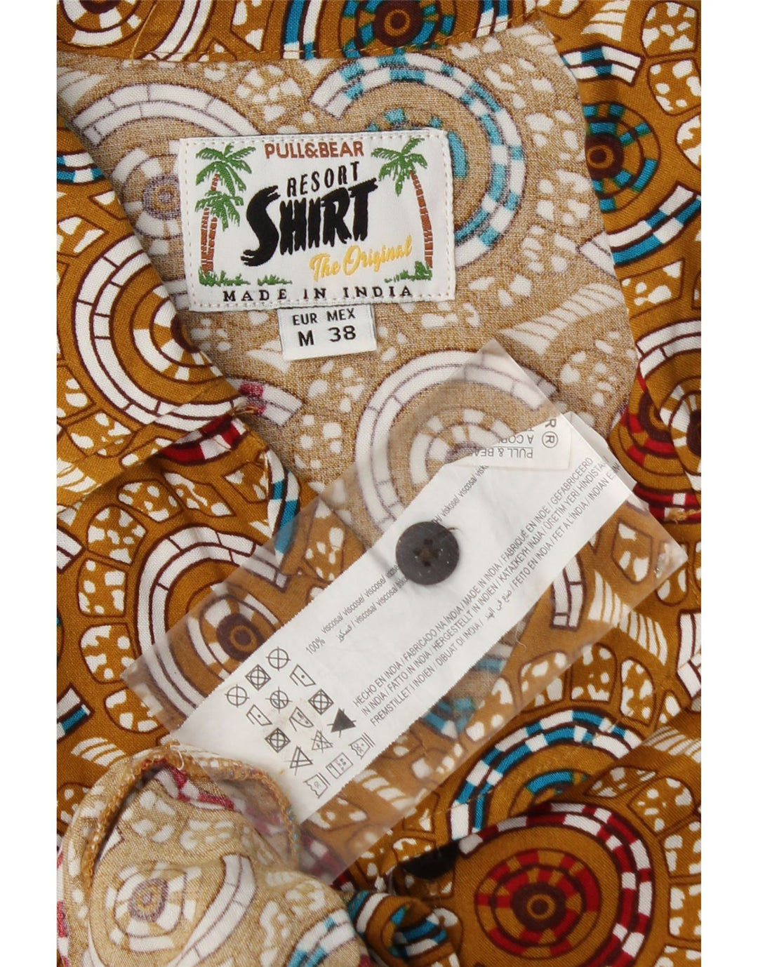 Camicia a maniche corte da uomo Pull & Bear in viscosa geometrica beige medio