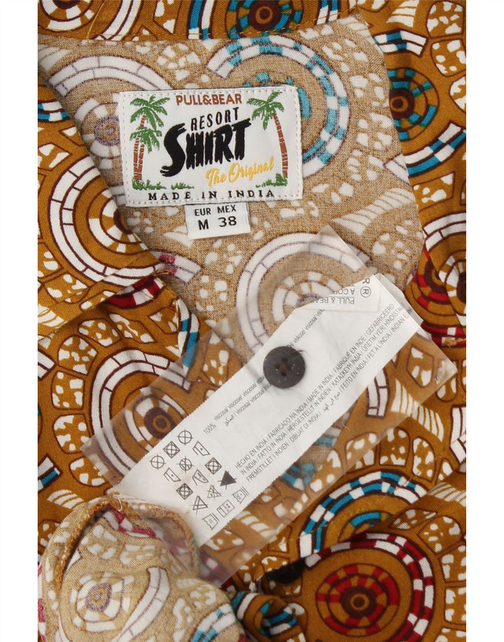 Camicia a maniche corte da uomo Pull & Bear in viscosa geometrica beige medio