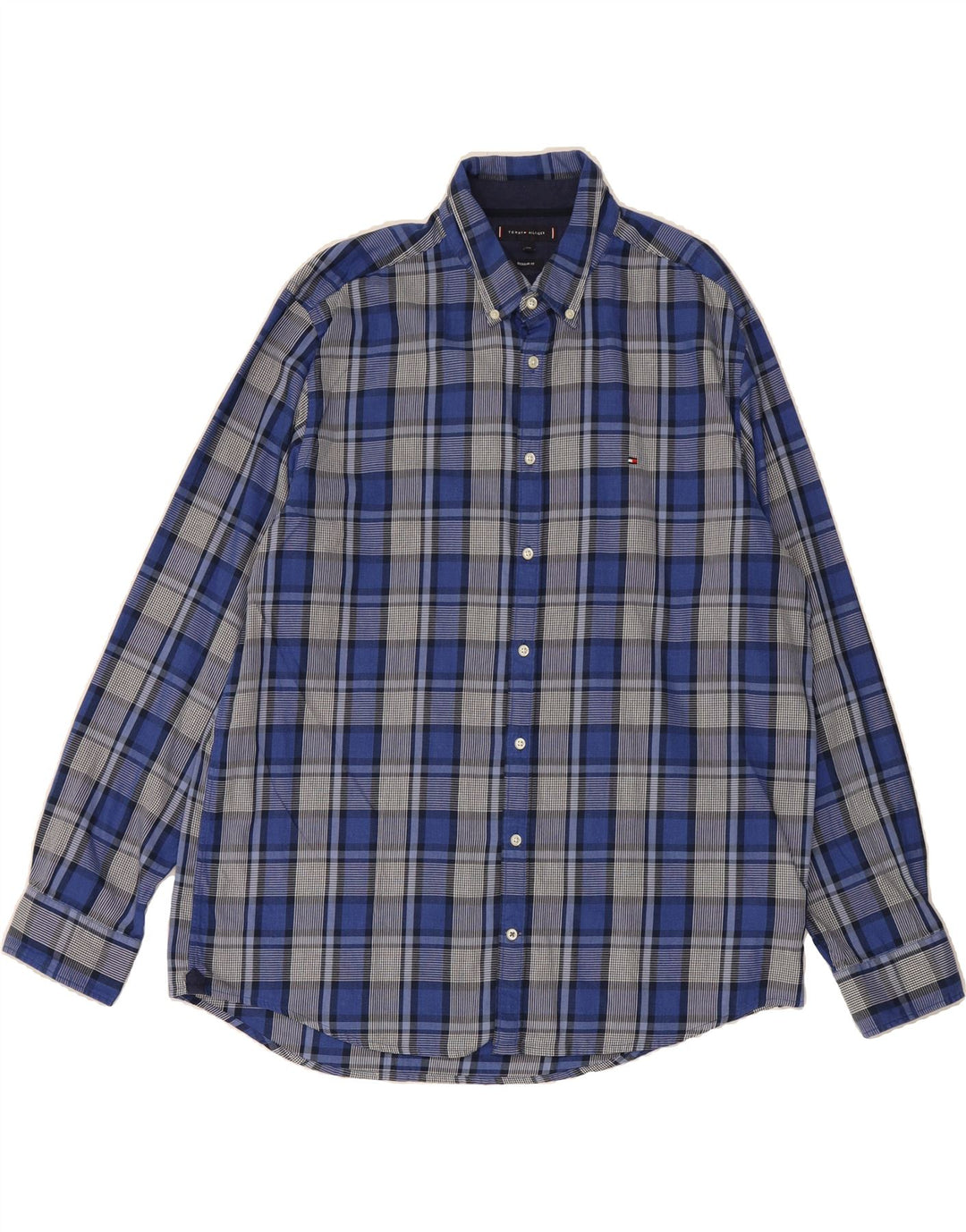 TOMMY HILFIGER Mens Regular Fit Shirt 2XL Blue Check Cotton Vintage Tommy Hilfiger and Second-Hand Tommy Hilfiger from Messina Hembry 