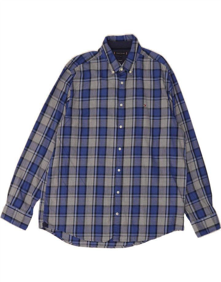 TOMMY HILFIGER Mens Regular Fit Shirt 2XL Blue Check Cotton Vintage Tommy Hilfiger and Second-Hand Tommy Hilfiger from Messina Hembry 