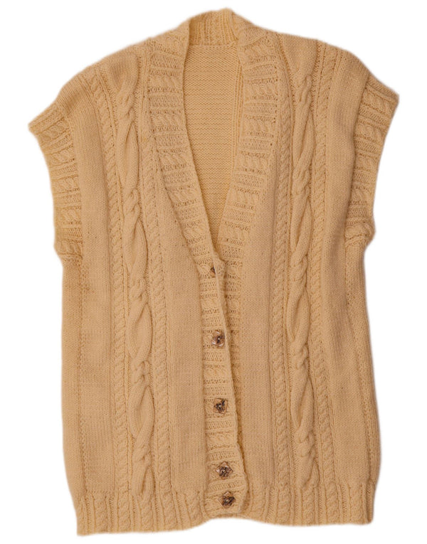 Maglione cardigan senza maniche vintage da donna UK 20 2XL Beige