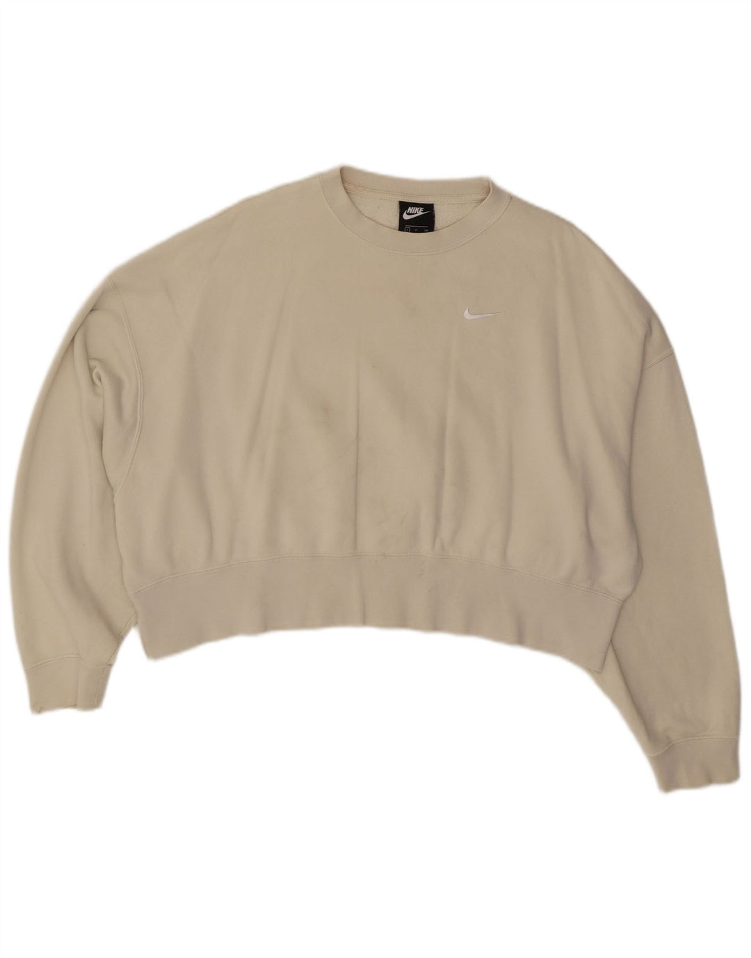 NIKE Felpa corta oversize da donna, maglione UK 10, piccola, cotone bianco sporco