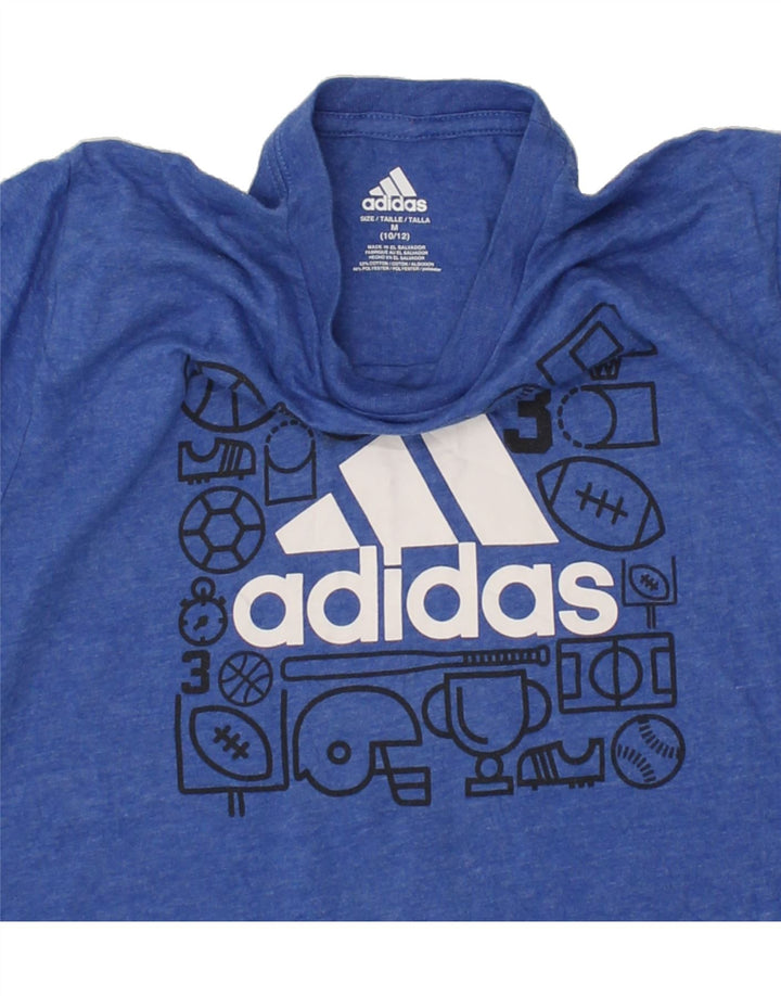 ADIDAS Boys Graphic T-Shirt Top 10-11 Years Medium Blue Cotton Vintage Adidas and Second-Hand Adidas from Messina Hembry 