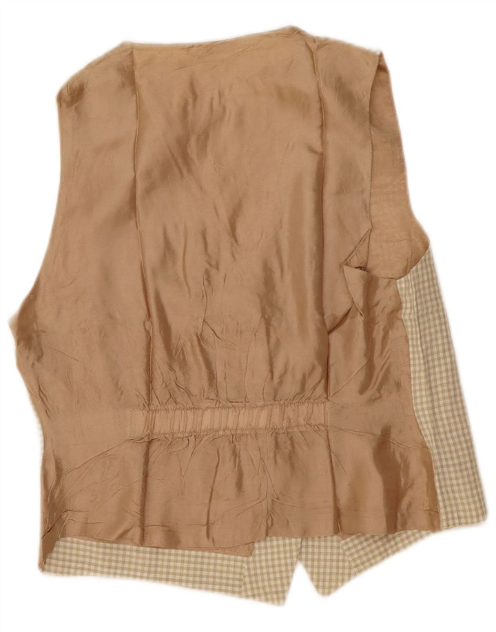 Gilet da donna vintage UK 12 a quadretti beige medio