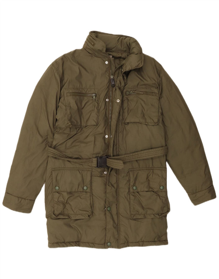 ALBERTO ASPESI Cappotto imbottito con cappuccio da donna UK 14 Poliestere kaki medio