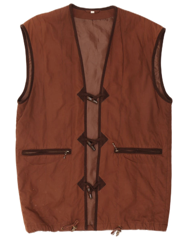 Vintage Womens Oversized Gilet UK 10 Small Brown Cotton