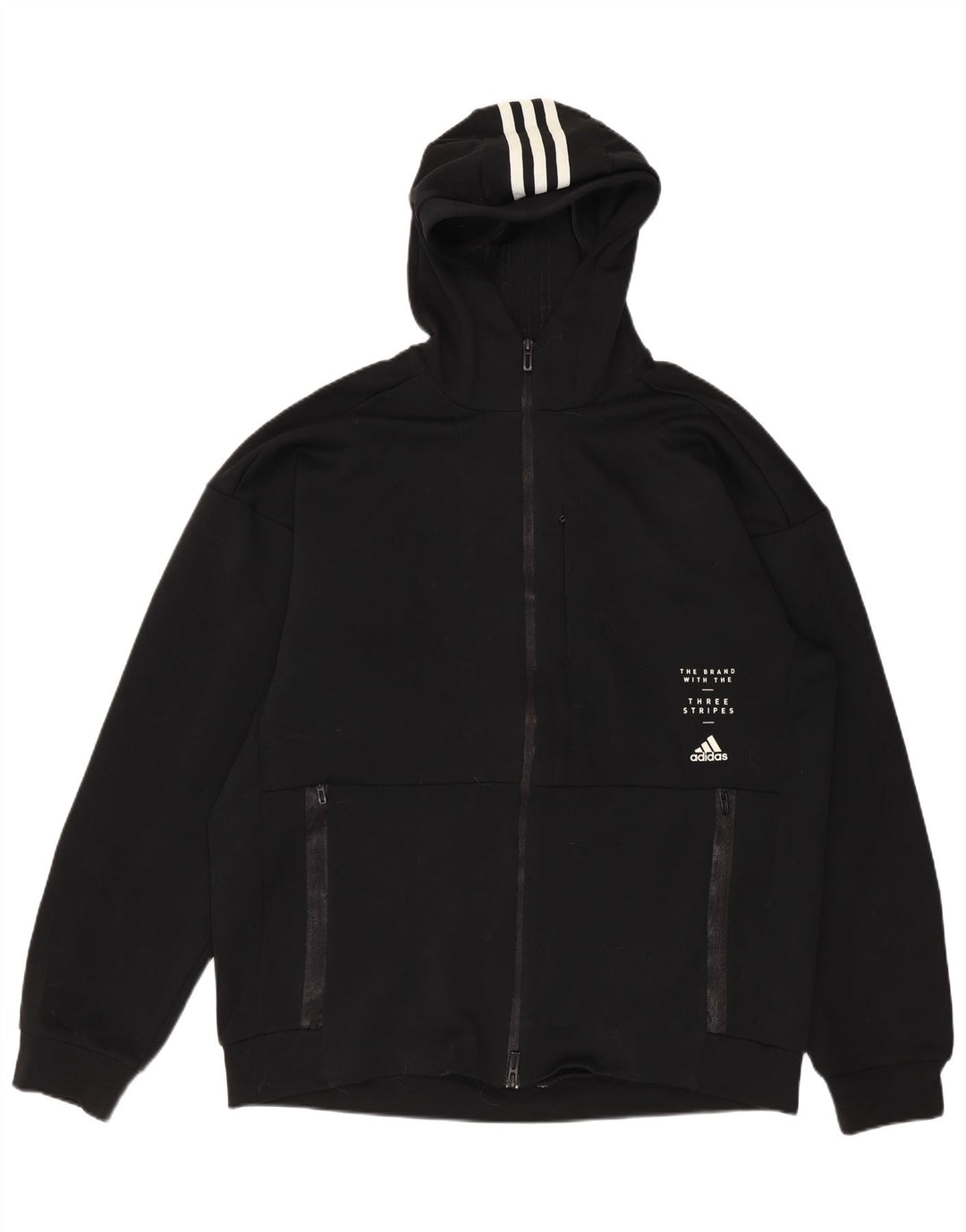 Maglione con cappuccio e zip grafica ADIDAS da uomo Climalite, poliestere nero medio