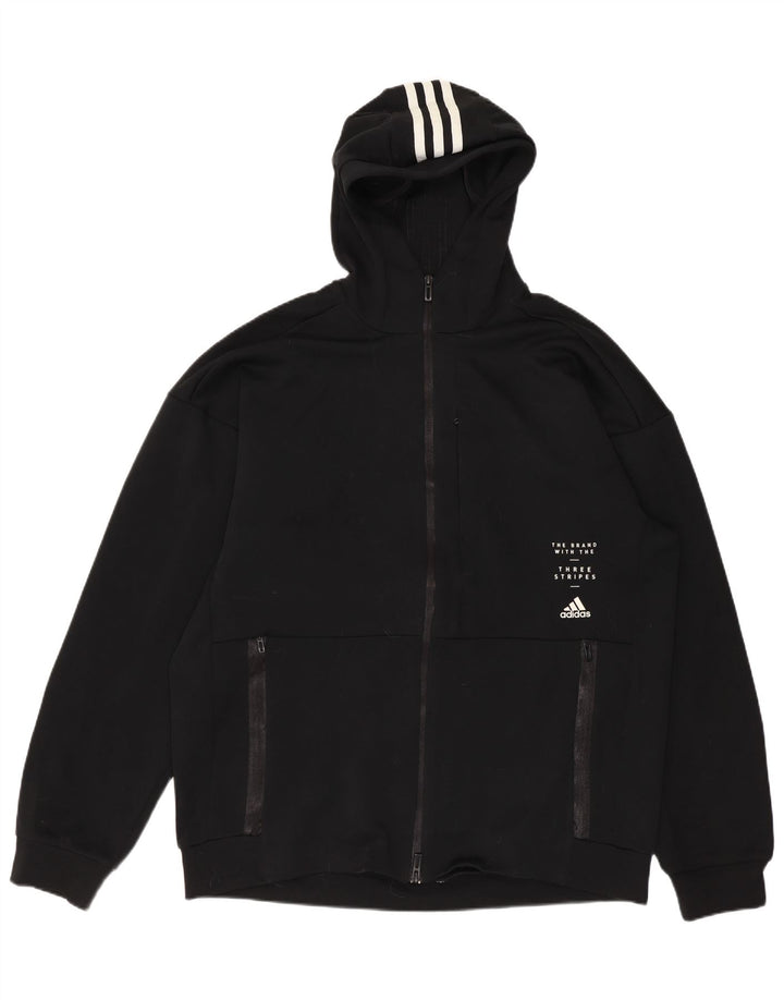 Maglione con cappuccio e zip grafica ADIDAS da uomo Climalite, poliestere nero medio