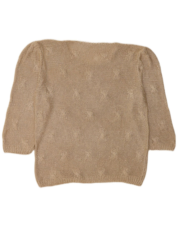 Maglione maglione girocollo con maniche a 3/4 vintage da donna UK 18 XL Beige