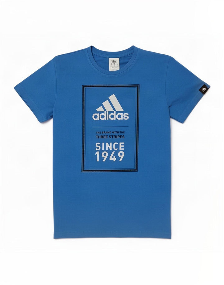 T-shirt grafica da uomo Adidas Top in cotone blu medio