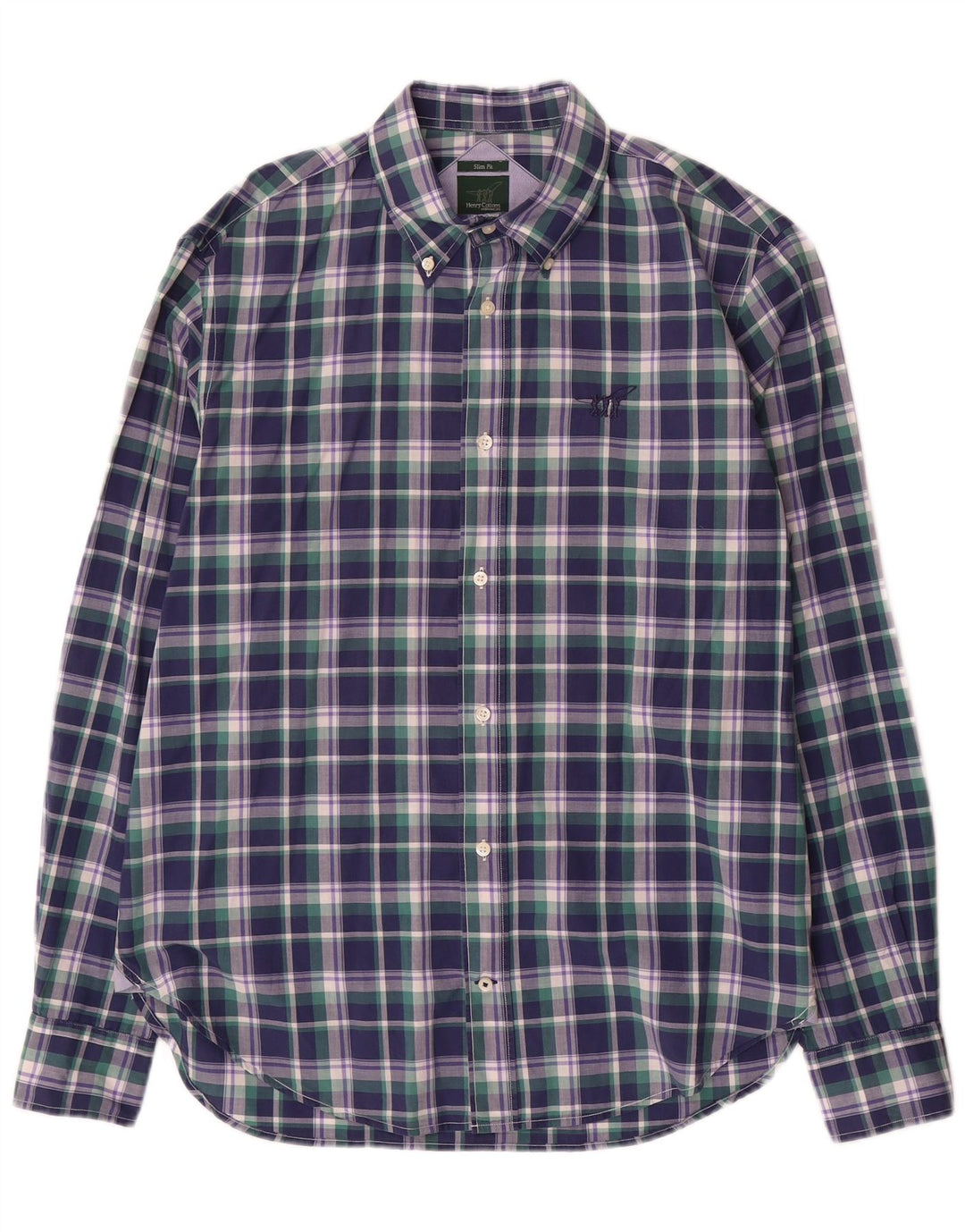 Camicia slim fit da uomo Henry Cottons taglia 39 cotone medio a quadri blu navy