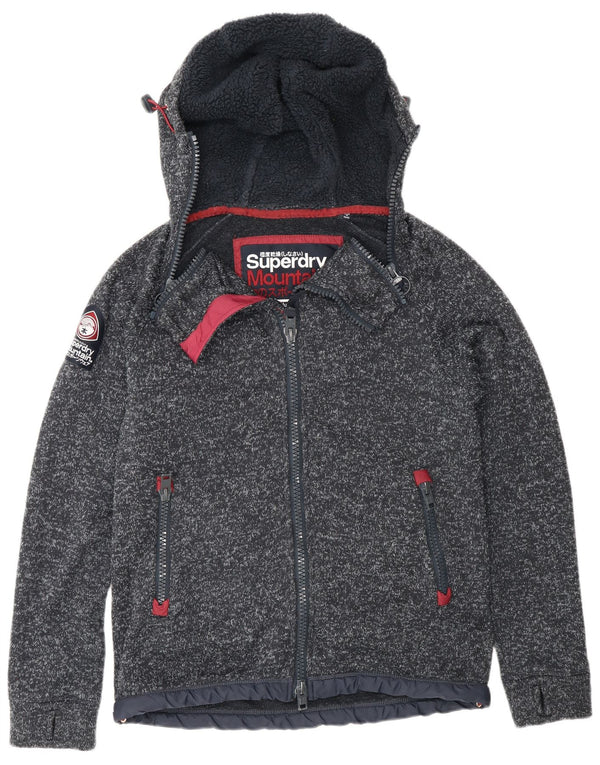 Maglione con cappuccio e zip da uomo Superdry UK 14 Poliestere chiazzato blu navy medio