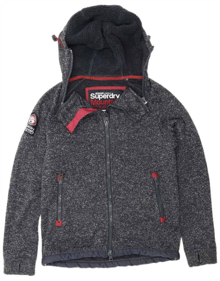 Maglione con cappuccio e zip da uomo Superdry UK 14 Poliestere chiazzato blu navy medio
