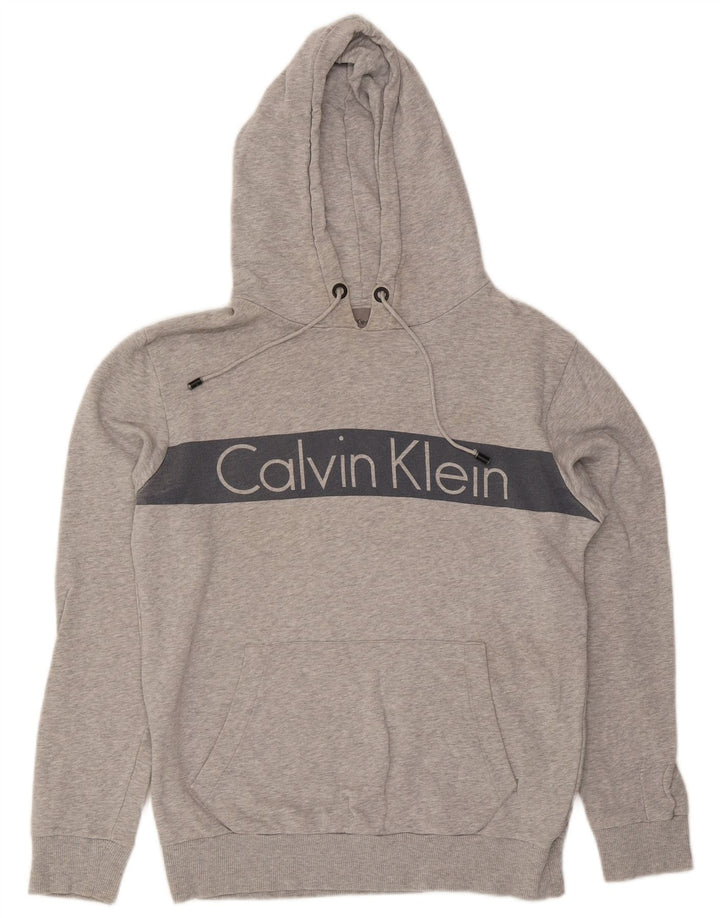 Maglione con cappuccio grafico da uomo Calvin Klein Jeans color block grigio medio
