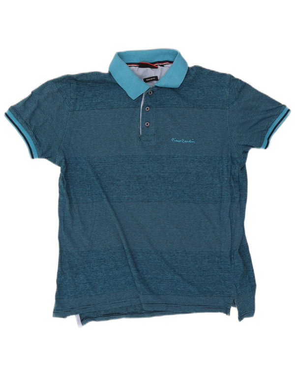 Polo da uomo Regular Fit Pierre Cardin piccola in cotone gessato blu
