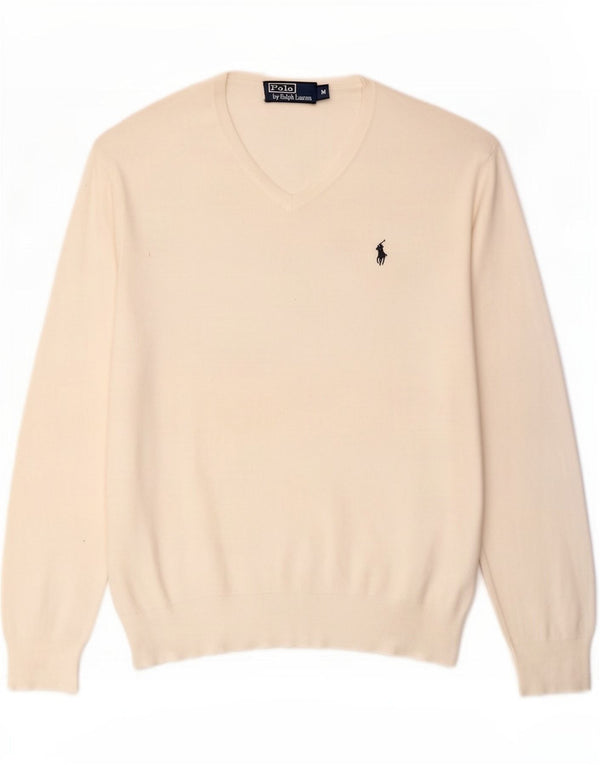 Polo Ralph Lauren Maglione da uomo con scollo a V in cotone bianco medio