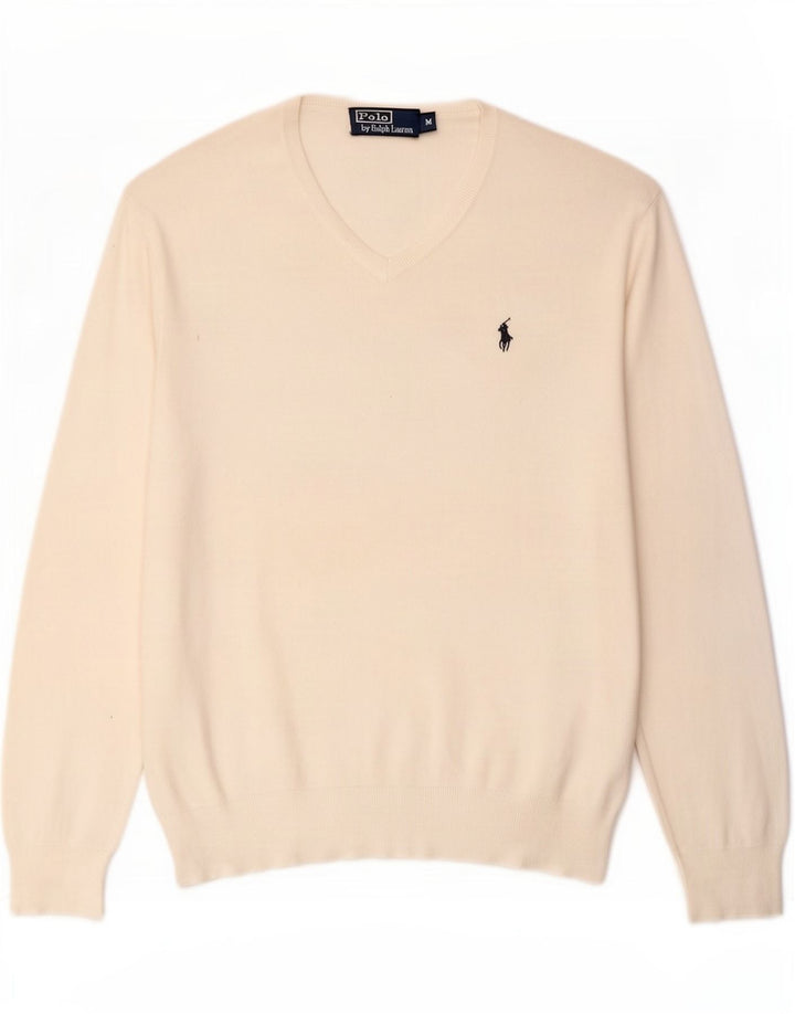 Polo Ralph Lauren Maglione da uomo con scollo a V in cotone bianco medio