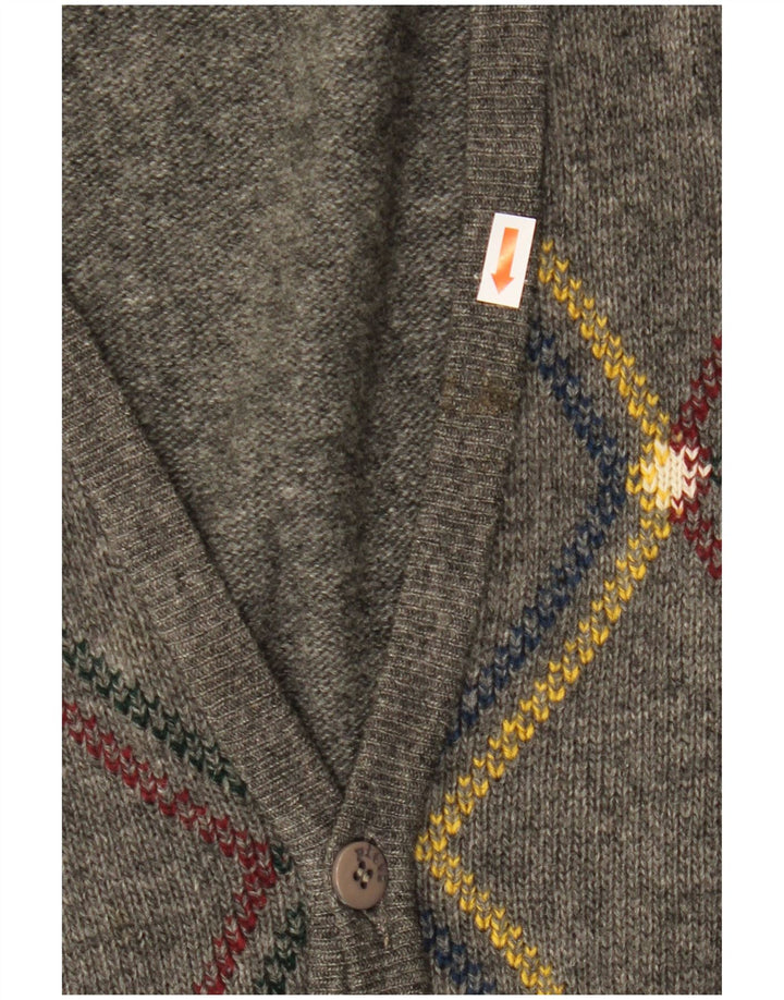 Maglione cardigan senza maniche da uomo VINTAGE grande grigio a rombi/diamante
