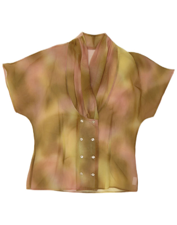 Camicetta da donna vintage trasparente con camicia trasparente UK 12 Tie Dye verde medio