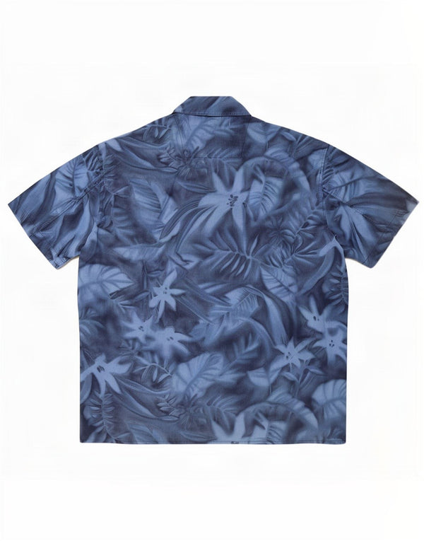 Key West Mens Hawaiian Short Sleeve Shirt XL Blue Floral Cotton