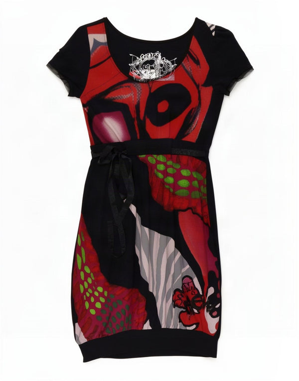 Desigual Womens Graphic Bubble Dress UK 6 XS Black Geometric Cotton