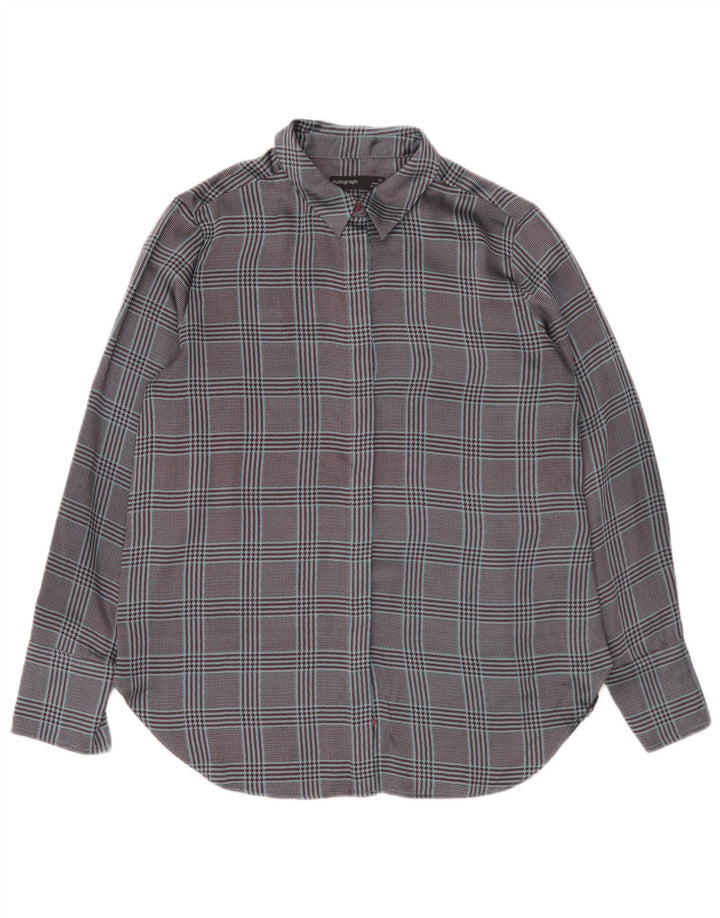 Camicia oversize da donna Marks & Spencer UK 10 piccolo poliestere a quadri blu