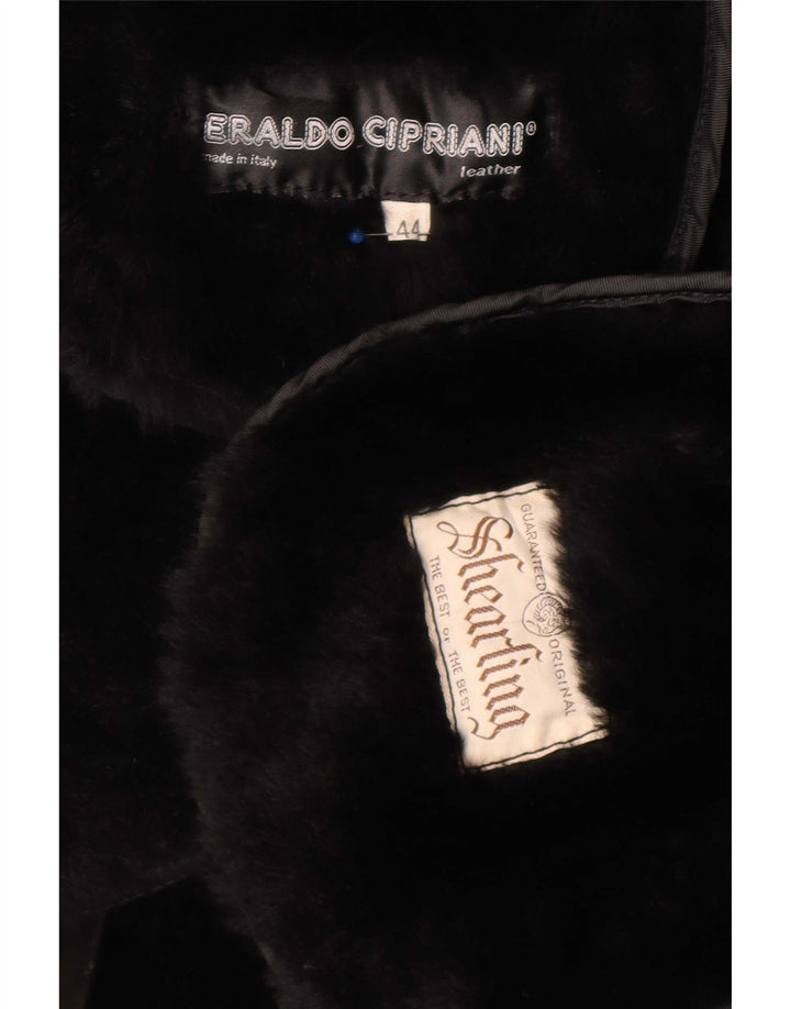 Cappotto in shearling vintage da donna EU 44 XL Nero geometrico