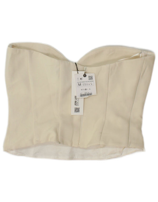 Top corto con corsetto senza spalline da donna Zara UK 12 poliestere bianco sporco medio