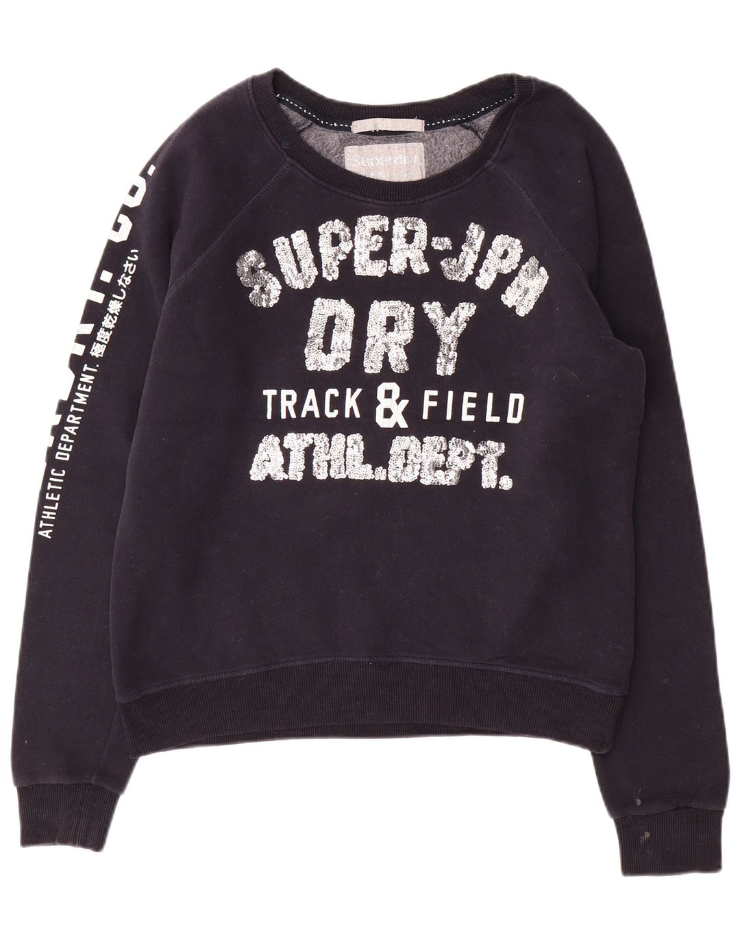 Felpa corta da donna SUPERDRY per atletica leggera UK 16 grande blu navy