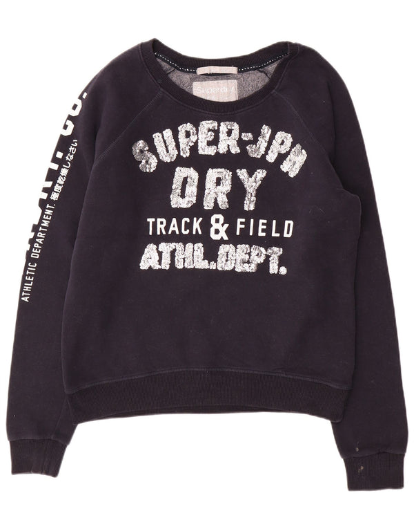 Felpa corta da donna SUPERDRY per atletica leggera UK 16 grande blu navy