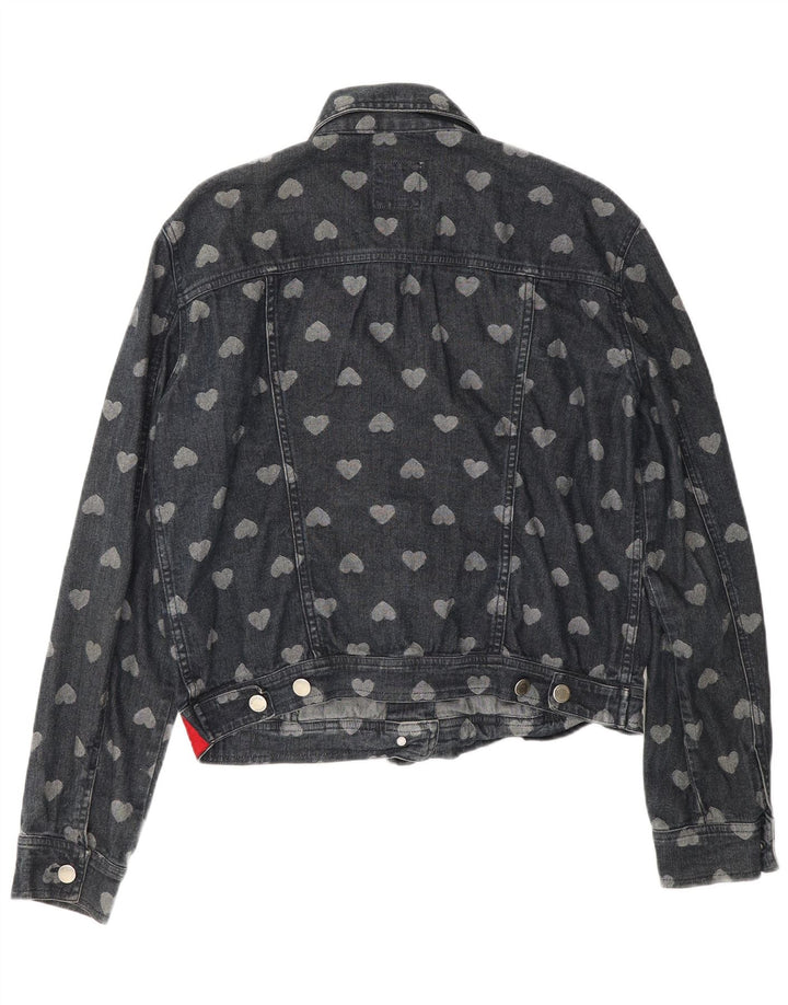 Moschino Giacca in denim fantasia da donna UK 12 Cuore di cotone blu navy medio