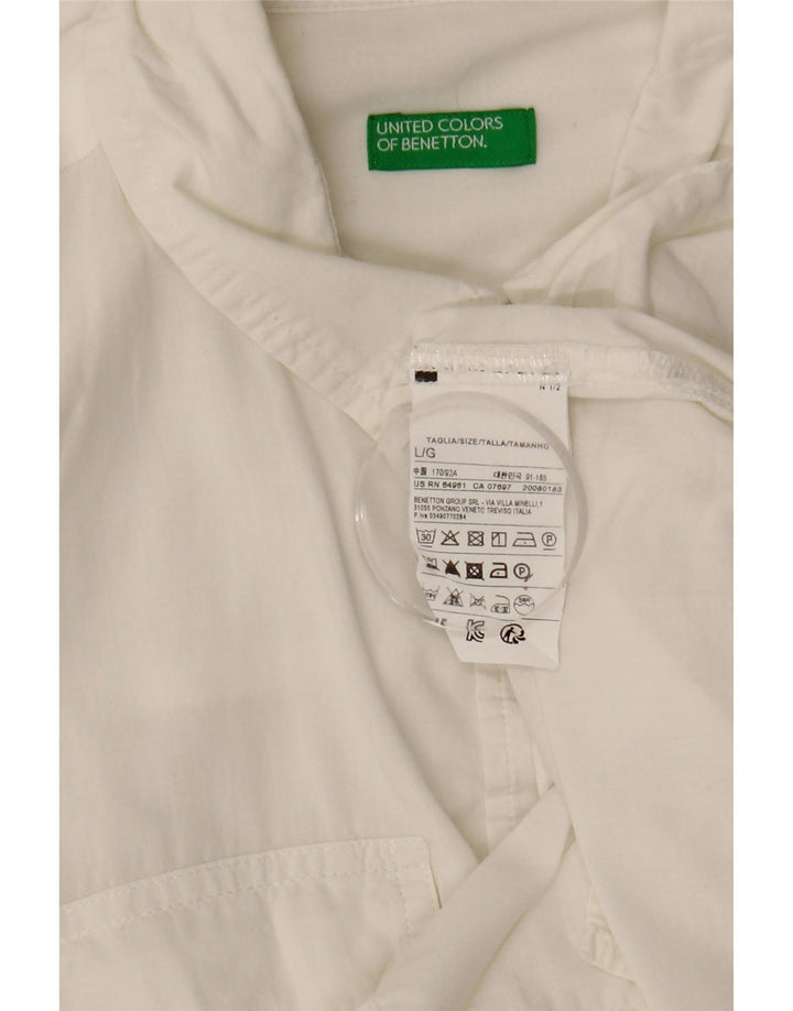 Camicia oversize corta da donna BENETTON UK 16 grande cotone bianco