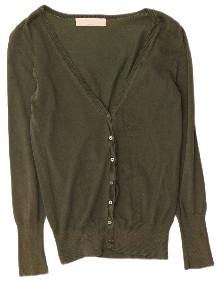 Maglione cardigan da donna Zara UK 12 cotone kaki medio