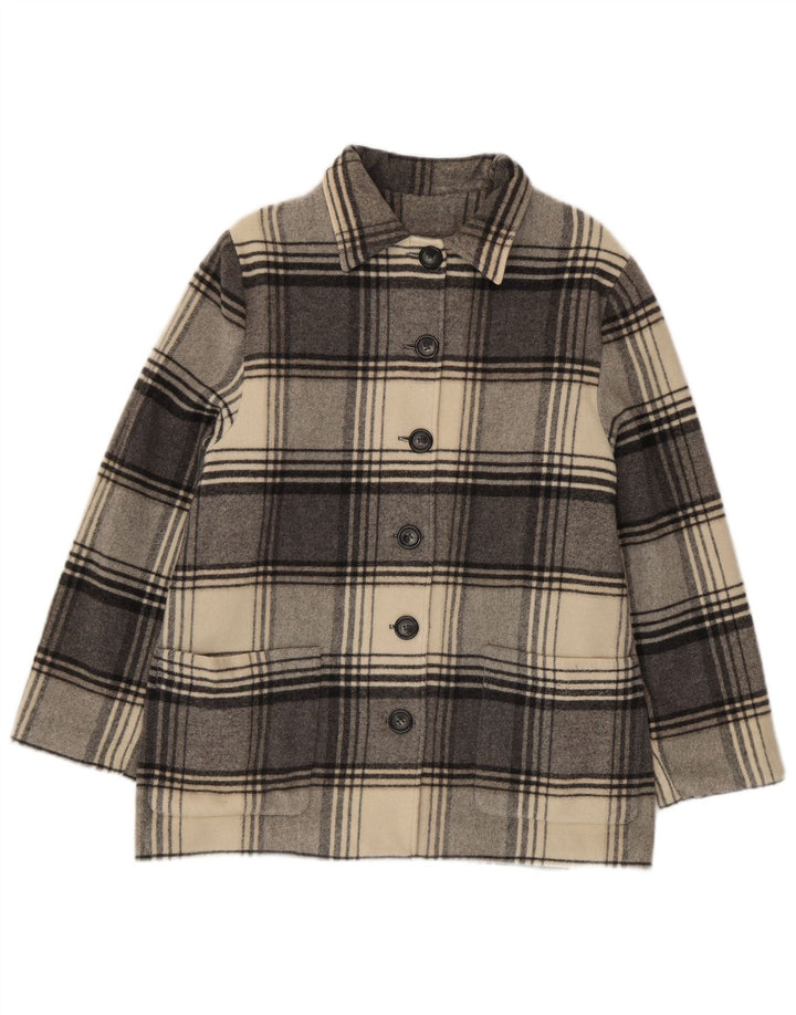 Cappotto vintage da donna UK 14 in lana vergine a quadri grigio medio