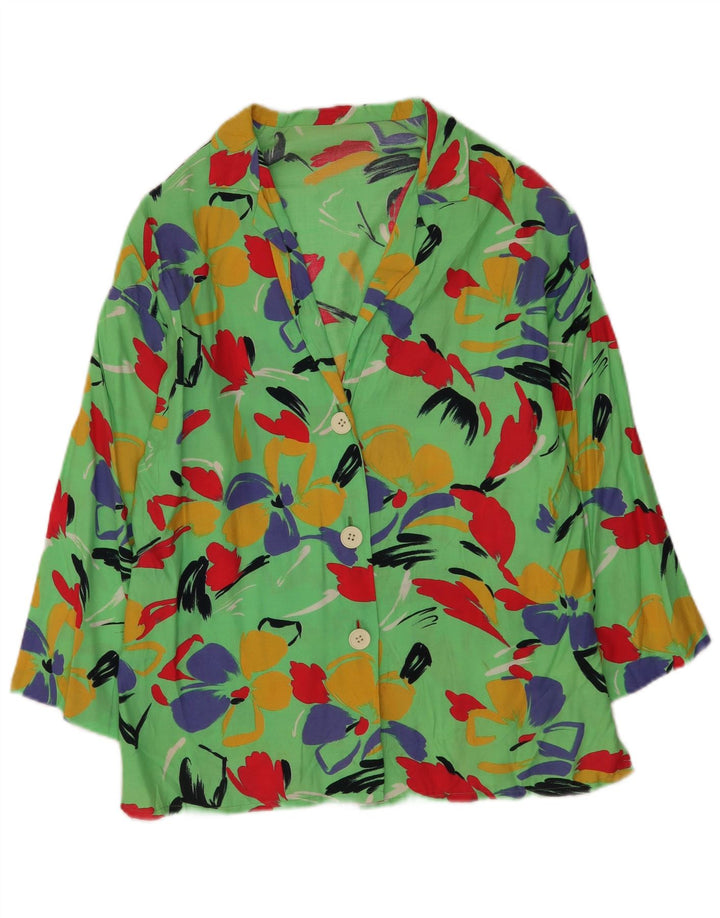 Top cardigan da donna vintage UK 14 verde medio floreale