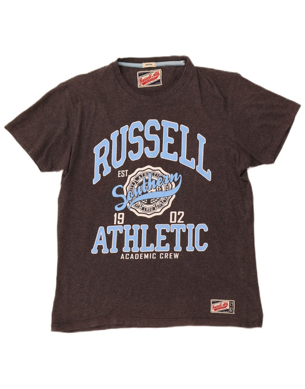 T-shirt grafica da uomo RUSSELL ATHLETIC in cotone grigio medio