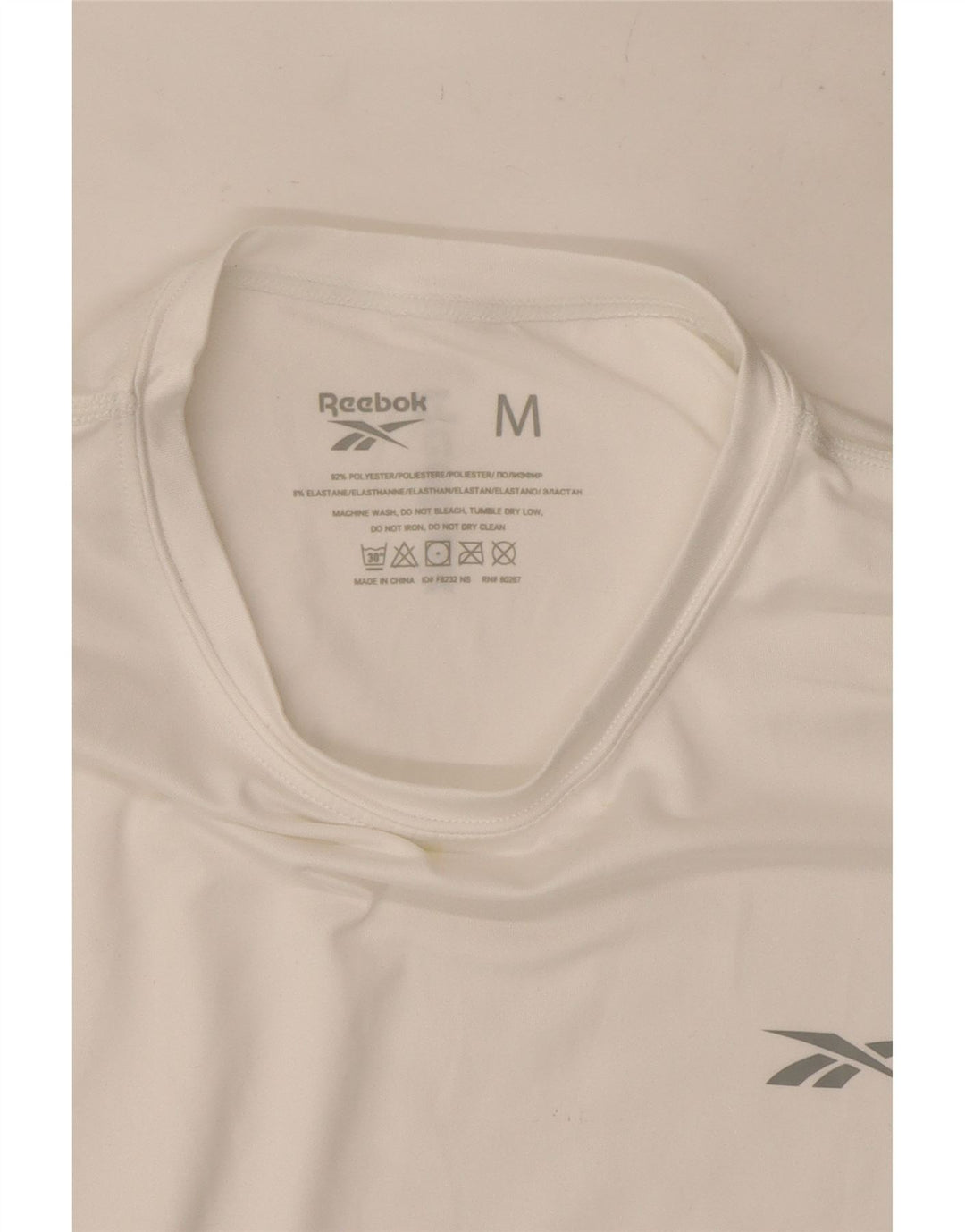 T-shirt Reebok da uomo Top in poliestere bianco medio