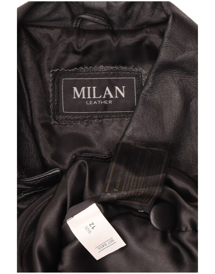 Cappotto in pelle da donna vintage US 12 grande pelle floreale nera