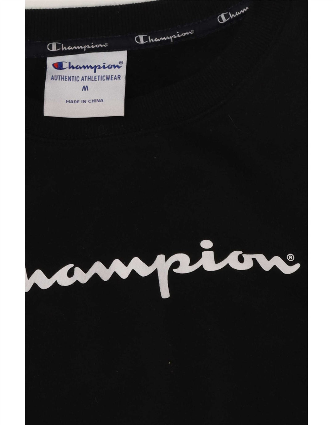 Felpa con grafica Champion da donna, maglione UK 14, cotone nero medio