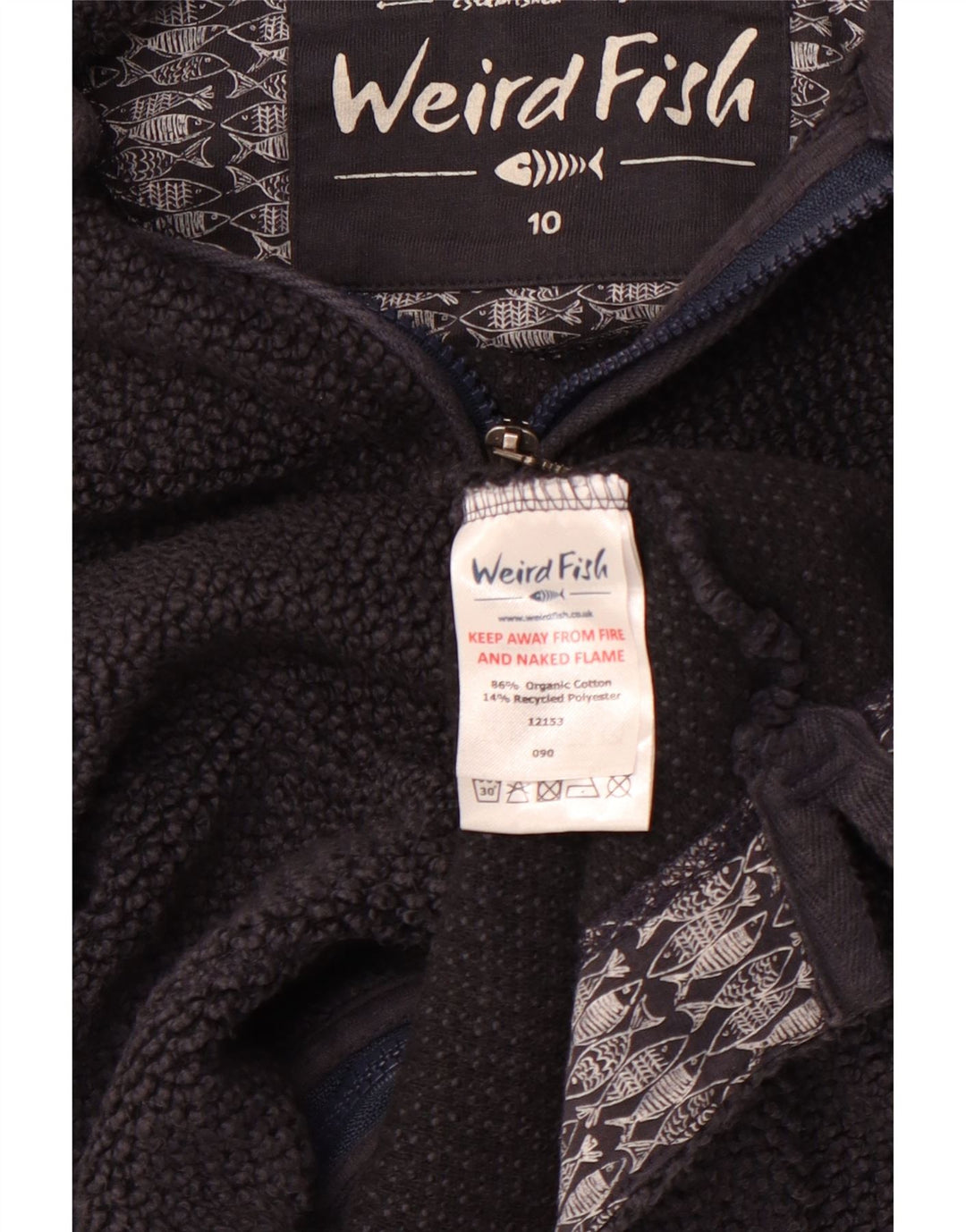 WEIRD FISH Maglione con cappuccio e zip da donna UK 10 Piccolo cotone blu navy