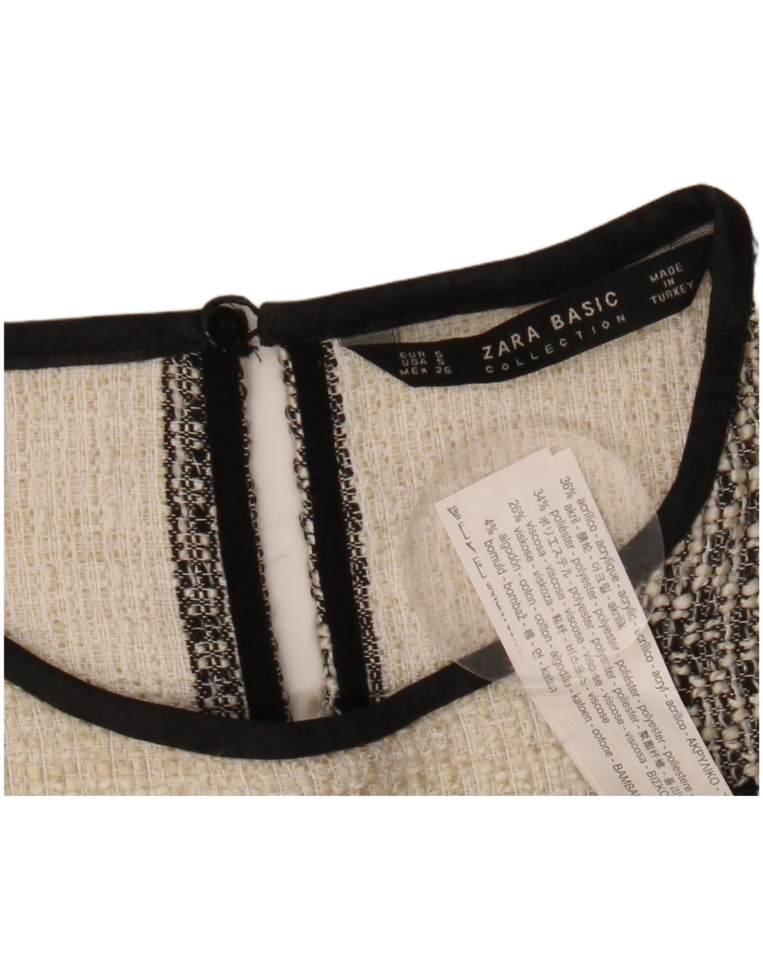 Top in camicetta da donna Zara UK 10 piccolo acrilico a quadri bianco sporco