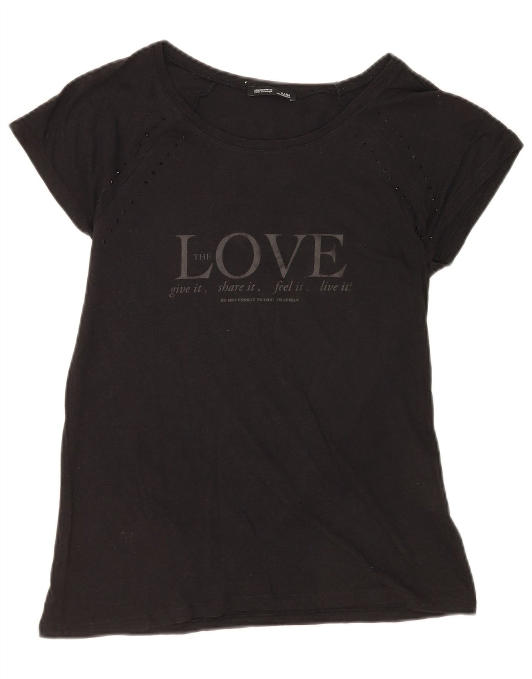 T-shirt grafica da donna Zara Top UK 12 cotone nero medio