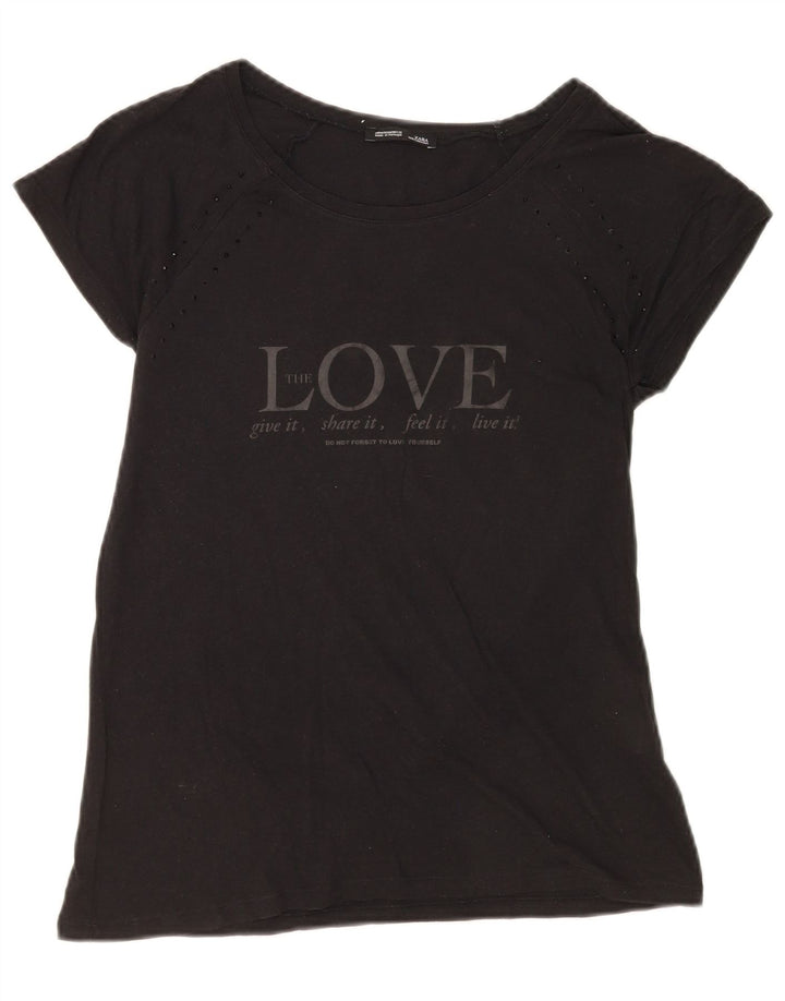 T-shirt grafica da donna Zara Top UK 12 cotone nero medio