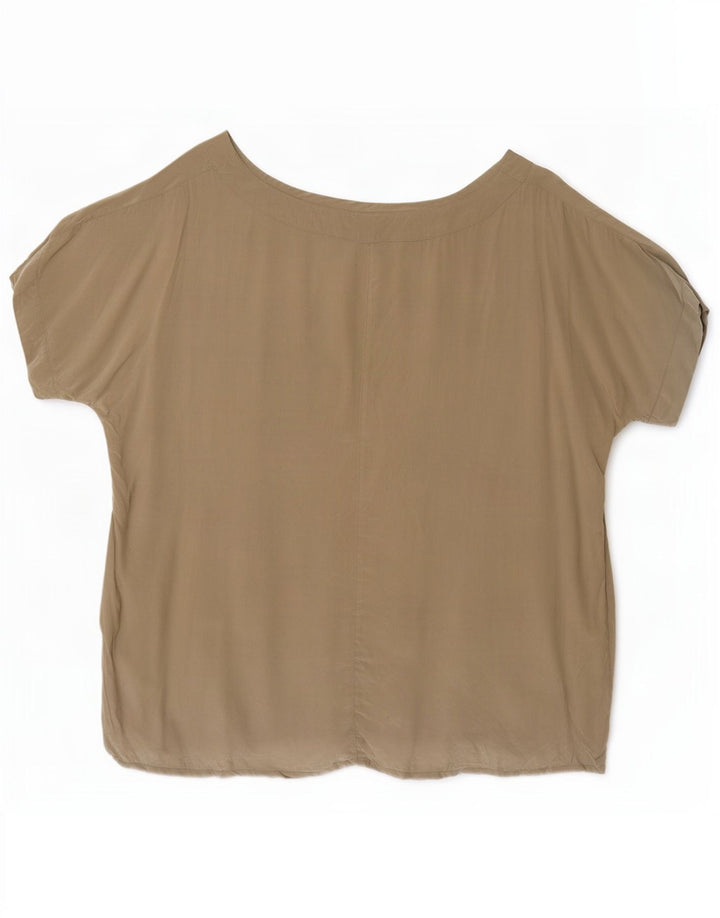 Top camicetta da donna vintage UK 16 grande color kaki
